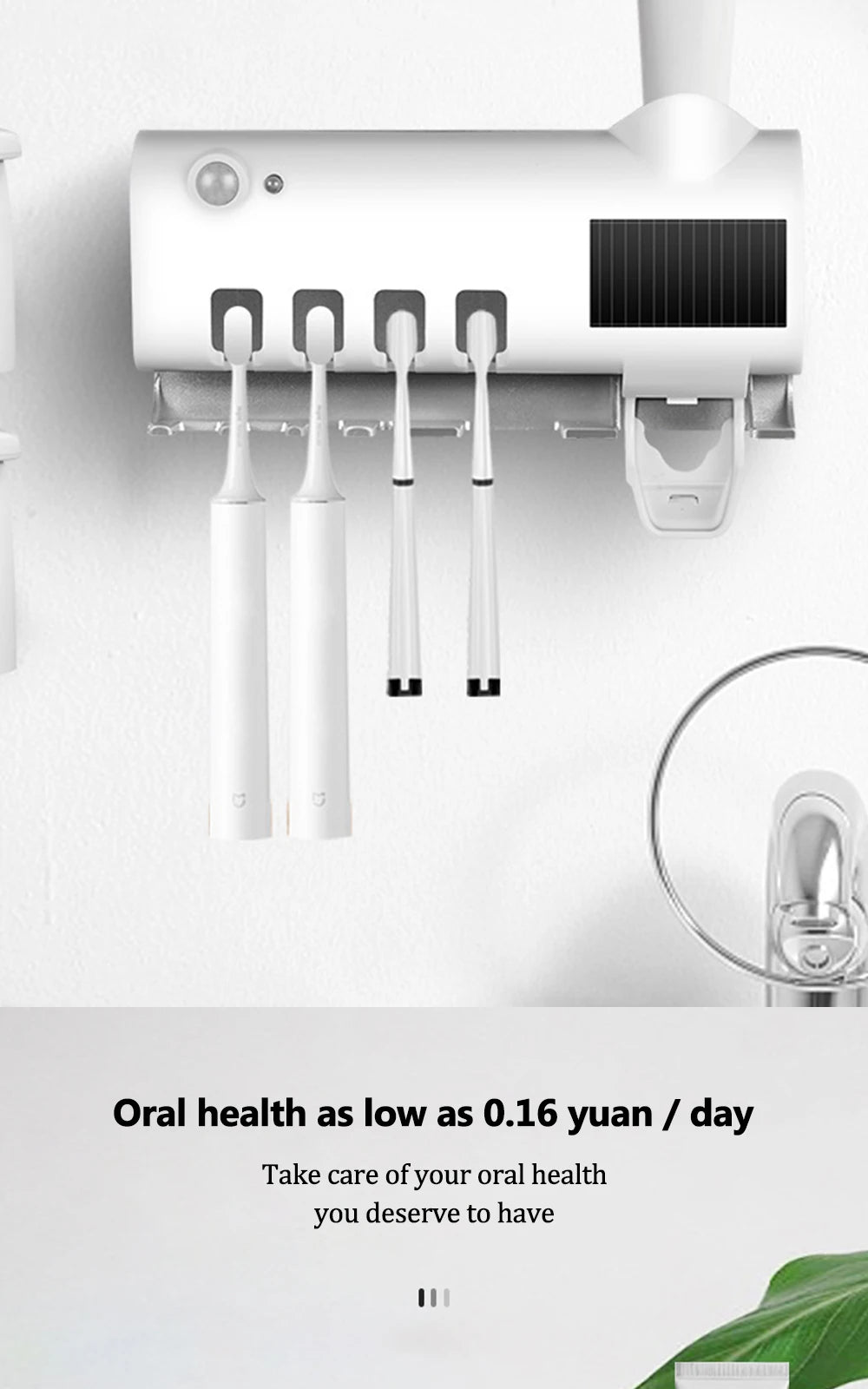 Toothbrush Holder Toothpaste Dispenser Solar Energy Bathroom Toothbrush Storage Box Multi-function Storage Holder USB Charge