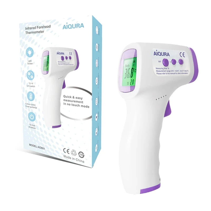 Termómetro digital médico infrarrojo sin contacto para medir la temperatura corporal y la fiebre en bebés y adultos.