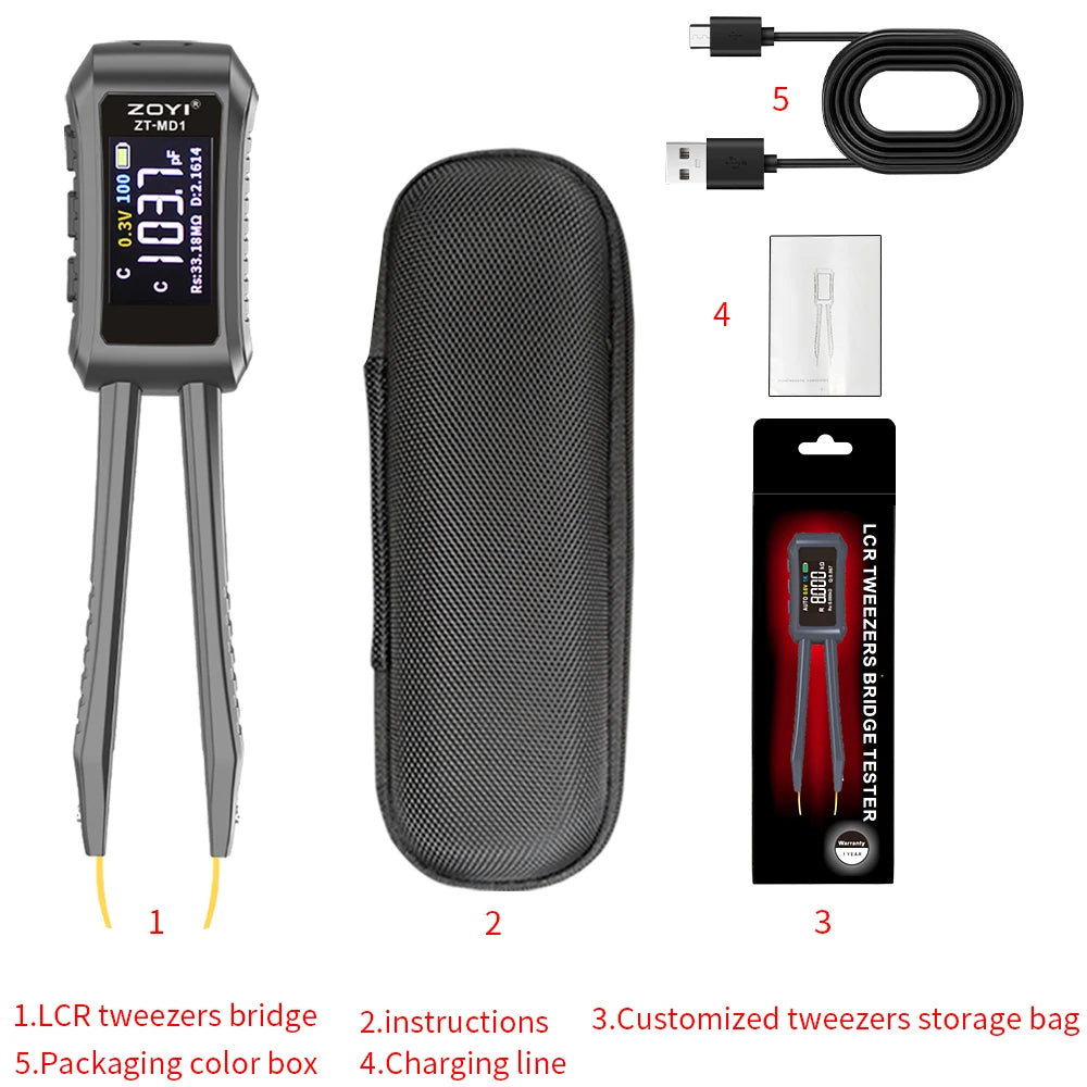 Mini pinza inteligente ZOYI MD1, comprobador LCR SMD ESR, resistencia, capacitancia, inductancia, continuidad, diodo, herramientas de medición