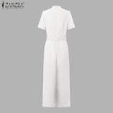 ZANZEA Street Fashion High Waist Jumpsuits Women Workwear Belt Rompers Solid Deep V Neck Elegant Office Lady Long Overalls