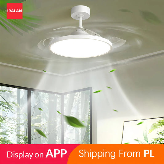 IRALAN Ceiling Lamp Fan Retractable Blades Smart with Remote Control Ceiling Fan with Light Energy Saving Led Living Room Light