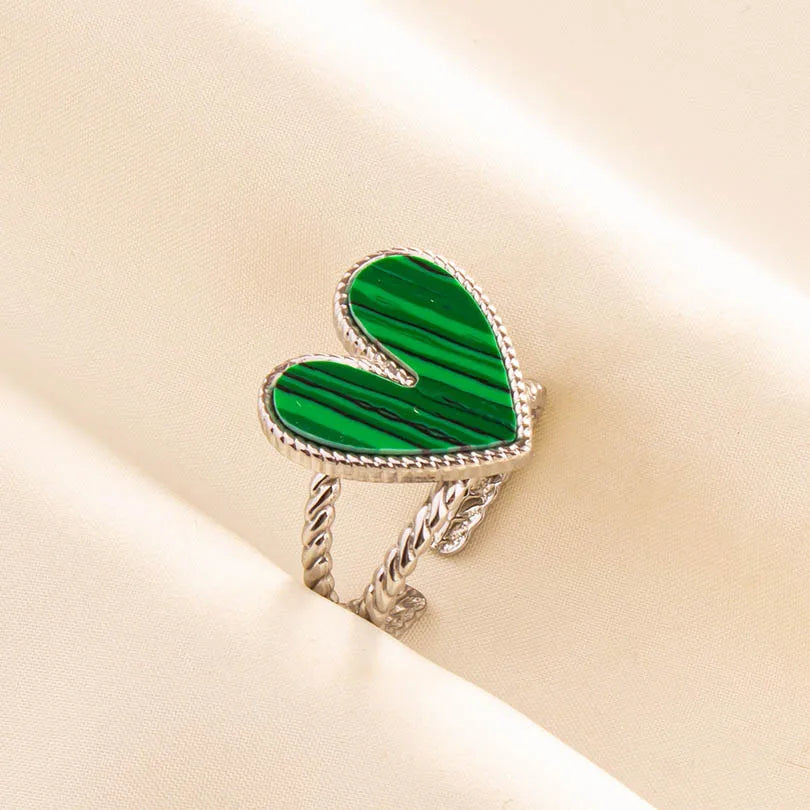 1pc Green Turquoise Ring Hippie Stainless Steel Silver Color Charm Opening Adjustable Ring Women Chunky Bohemian Party Jewelry