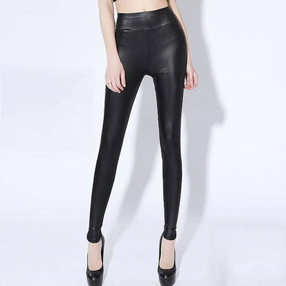 Pantalones de tubo de cintura alta para mujer, pantalones largos de piel sintética, pantalones casuales, sexys, ajustados y elásticos.