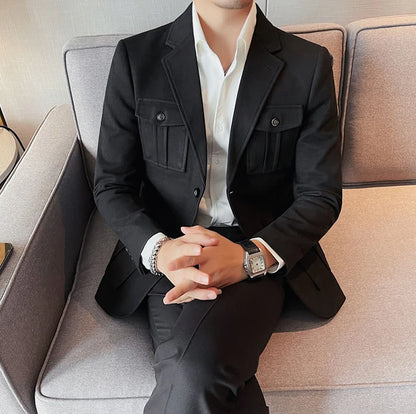 Tweed Men's Suit Jackets Single Breasted Male Blazer Gray Fashion 2024 Luxury Designer Menswear Coat Korean Style Clothes Casual