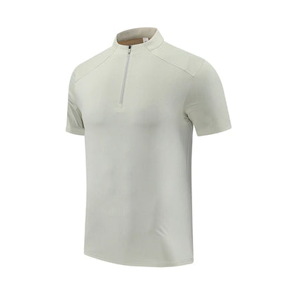 (M-4XL) camiseta de corrida de secagem rápida masculina gola meio zíper roupas de fitness masculina ajuste solto treinamento esportes mangas curtas