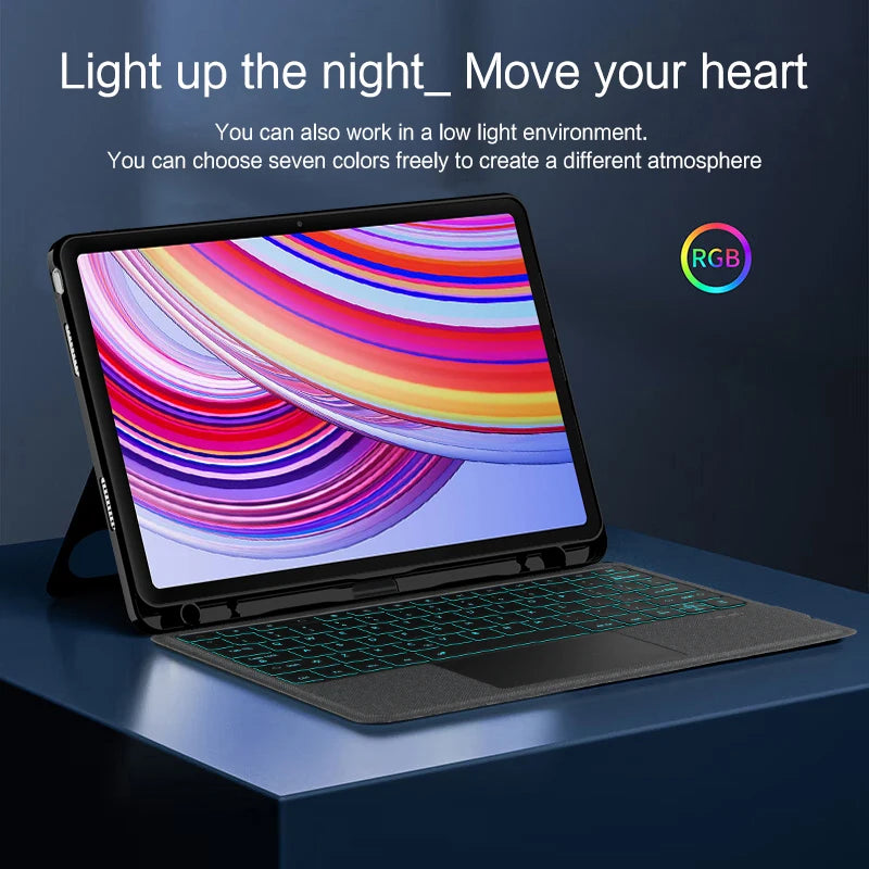 AJIUYU Backlight Magic Keyboard For XiaoMi Redmi Pad Pro 12.1 inch Folio Smart Case Portuguese Spanish Arabic Keyboard Cover