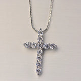 925 Sterling Silver Necklace for Men and Women, Box Chain, Shiny Crystal, Classic Cross Pendant, Fashion Jewelry, 16-24 Inches 