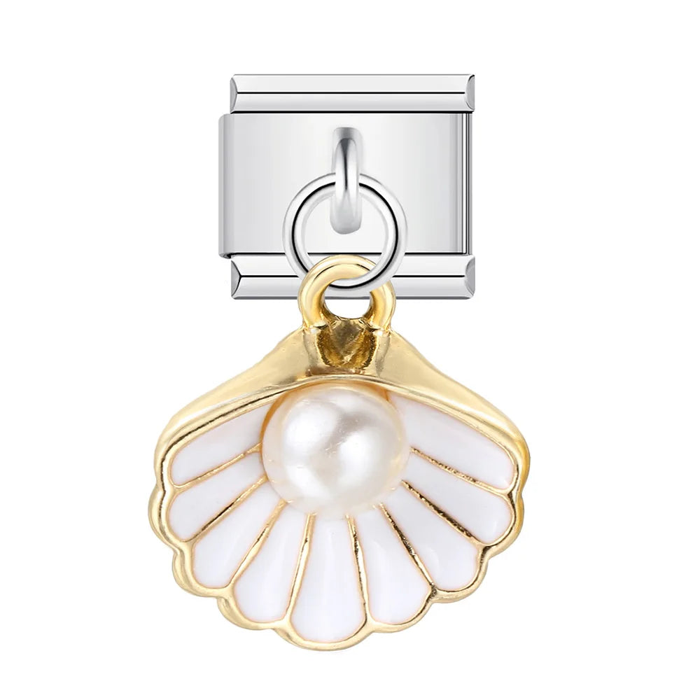 URING New Italian Charm Bracelet Pendant Series Shell Imitation Pearl Heart Personalized Assembly Chain Y2k DIY Making Jewelry