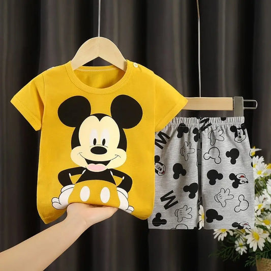 2pc/set Mickey Baby Summer Clothes Children's Tracksuit Short Sleeve Suit Girls Boys T-shirt + Shorts Outfits Disney 1-4 Age