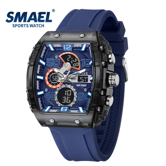 SMAEL 8109 - Reloj deportivo multifuncional para hombre, resistente al agua hasta 50 m, con doble pantalla LED y luz nocturna, ideal para estudiantes y ocio