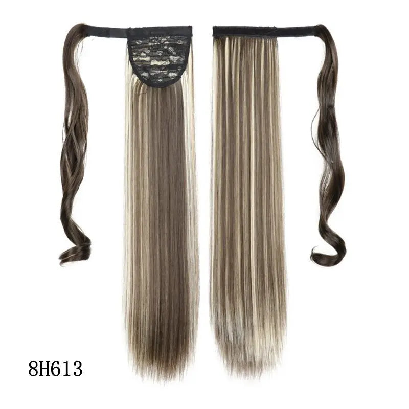 22 Polegada extensões de cabelo de rabo de cavalo reto sintético resistente ao calor envoltório em torno de pônei peruca para uso diário feminino
