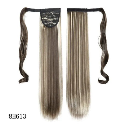 22 Polegada extensões de cabelo de rabo de cavalo reto sintético resistente ao calor envoltório em torno de pônei peruca para uso diário feminino