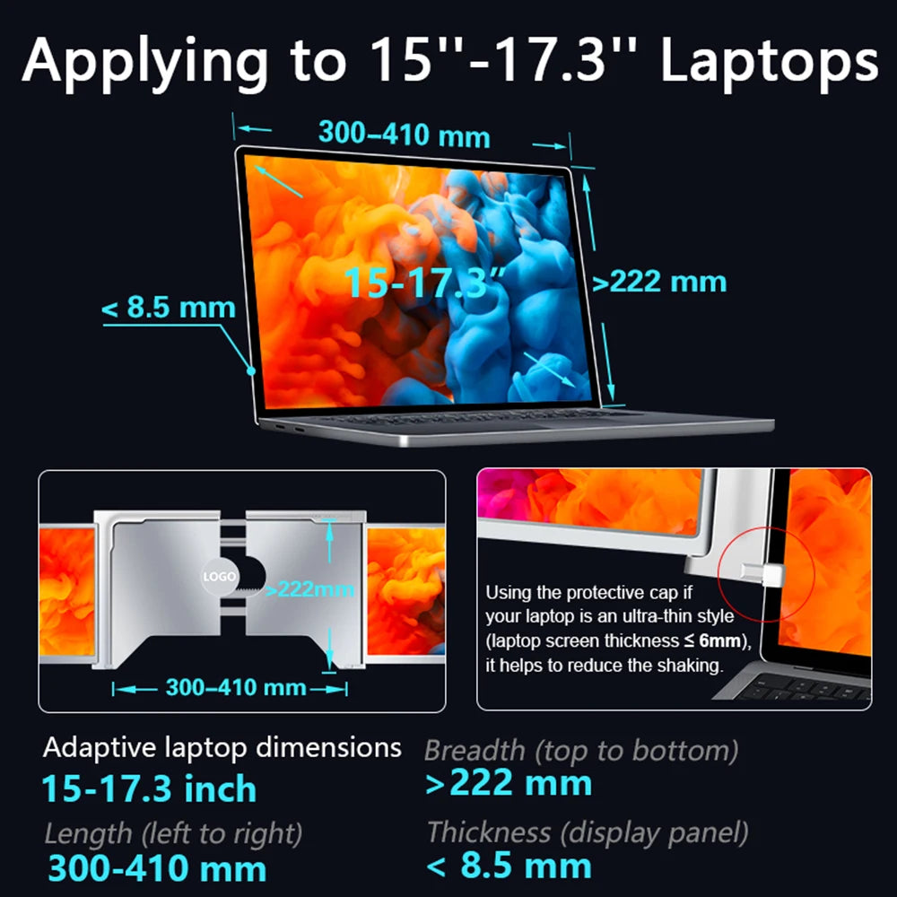 14 inches Laptop Expansion Screen FHD Portable Tri-screen Monitor with 1 Cable for 2 Displays for Windows MacOS for 15-17.3 inch