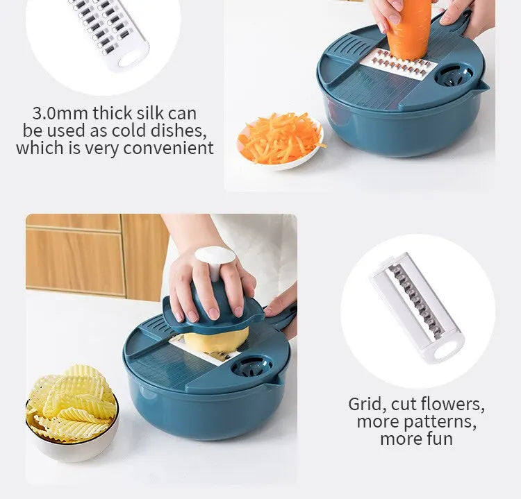 12PCS New Kitchen Multi-functional Nine-in-one Vegetable Cutter Grater Potato Radish Shredder Vegetable Cutter Salad Utensils
