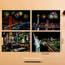 2 Sheets Scratch Paper Art Kit DIY Craft World Landmarks Animals City Scene Stylus Drawing Toy Adult Stress Relief Creative Gift