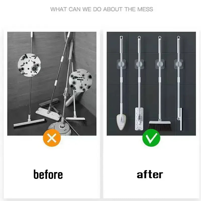 4pcs Wall Mounted Plastic Hanging Mop Storage Rack Punch-Free Clip Hook Space Saving for Broom and Mop Storage