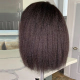 Glueless Kinky Straight Short Bob Virgin Human Hair Wig 13x4 Frontal HD Transparent Lace Peruvian Remy Soft Yaki Wear And Go Wig