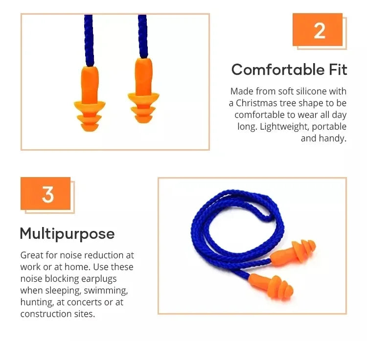 Soft Silicone Corded Ear Protector Soundproof Earmuffs Noise Protection Earplugs Sleep Snoring Reusable Ears Plugs