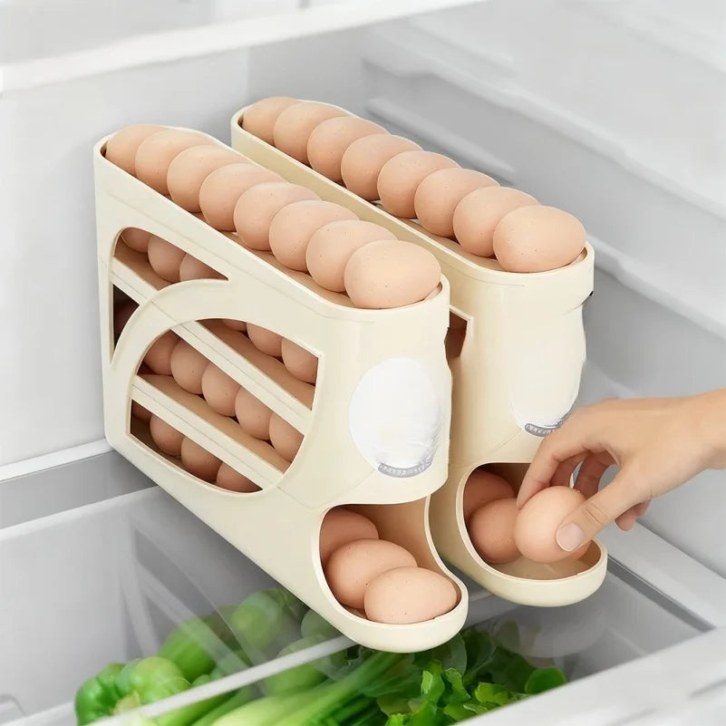 Automatic Scrolling Egg Rack Kitchen Egg Holder Storage Box Egg Basket Container Organizer Rolldown Refrigerator Egg Dispenser