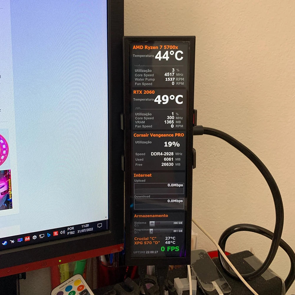 3/5/8.8inch IPS USB Secondary Screen HD-MI Computer CPU GPU RAM HDD SSD Monitor USB Sub Display 480X1920 For Raspberry Pi Linux