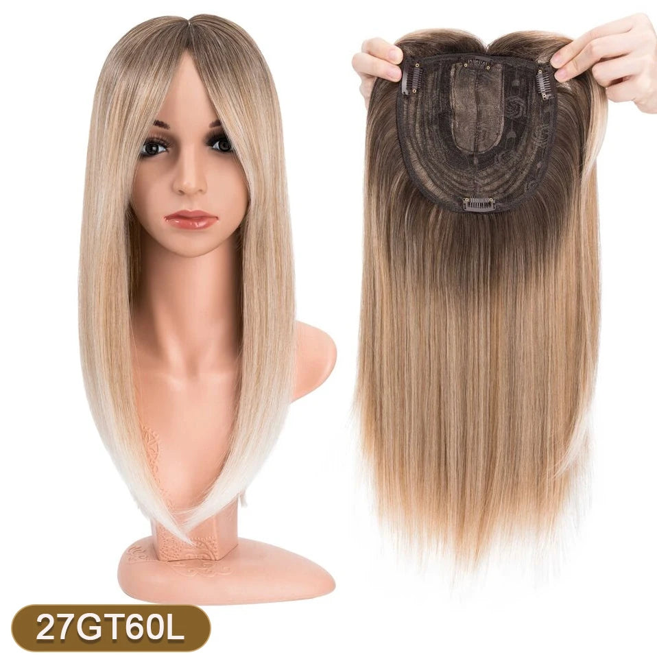 Benehair 14'' 18'' Hair Toppers with Bangs for Women Synthetic 6x6 Top Hairpieces Wigs Long Straight Clip in Hair Extension