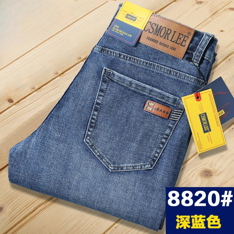 Csmor Lee Men's Jean Autumn Winter Loose-fit Straight-leg Trendy Pants Casual Denim Trousers Men Classic Stretch Jeans Fashion