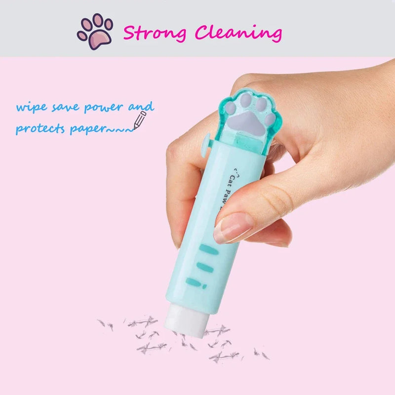1-8Pcs New! Kawaii Cat Paw Rubber Erasers Retractable Pencil Eraser for Kids Students School Home Office Writing Drawing