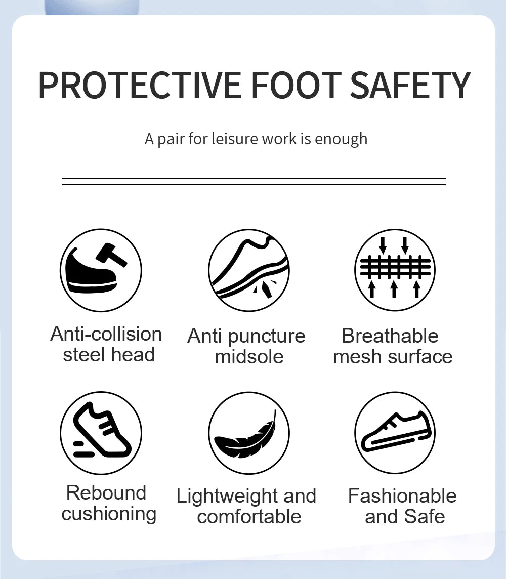 Breathable Men Work Shoes Summer Safety Shoes Lightweight Protective Sneakers Safety Steel Toe Shoes Men Puncture-Proof boots