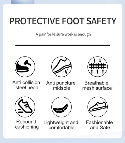 Breathable Men Work Shoes Summer Safety Shoes Lightweight Protective Sneakers Safety Steel Toe Shoes Men Puncture-Proof boots