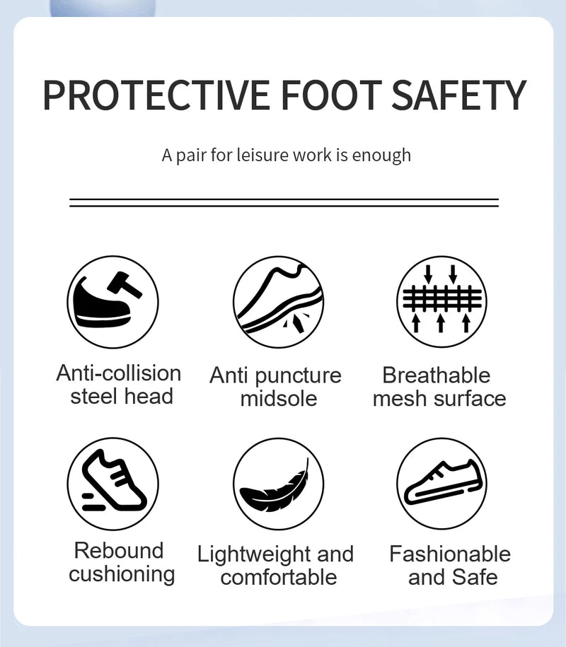 Breathable Men Work Shoes Summer Safety Shoes Lightweight Protective Sneakers Safety Steel Toe Shoes Men Puncture-Proof boots