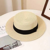 High Quality Flat Top Boater Sun Hat Straw Hat For Men & Women Summer Travel & Beach With Wide Brim UV Protection