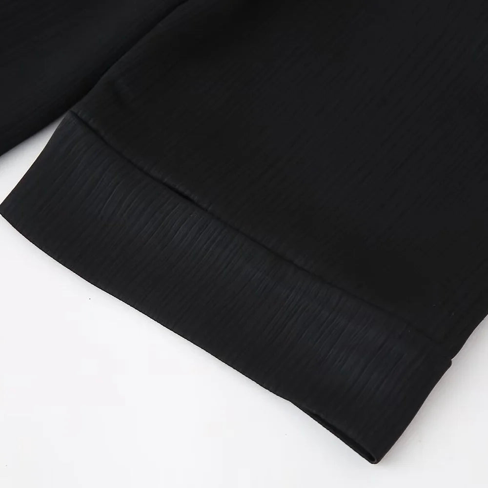 Conjunto de chaqueta y pantalón de traje cruzado con efecto arrugado para mujer, primavera y verano 2024, estilo europeo y americano