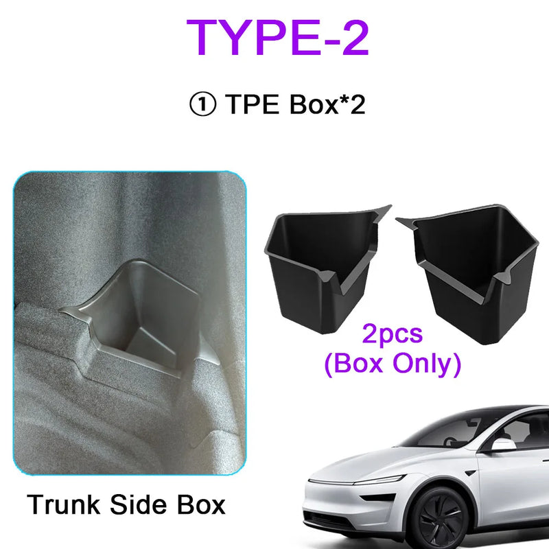 USVOTOV Trunk Organizer for Tesla Model Y Juniper Launch Refresh 2025 Rear Trunk Storage Bins Side Box Organiser TPE Accessories
