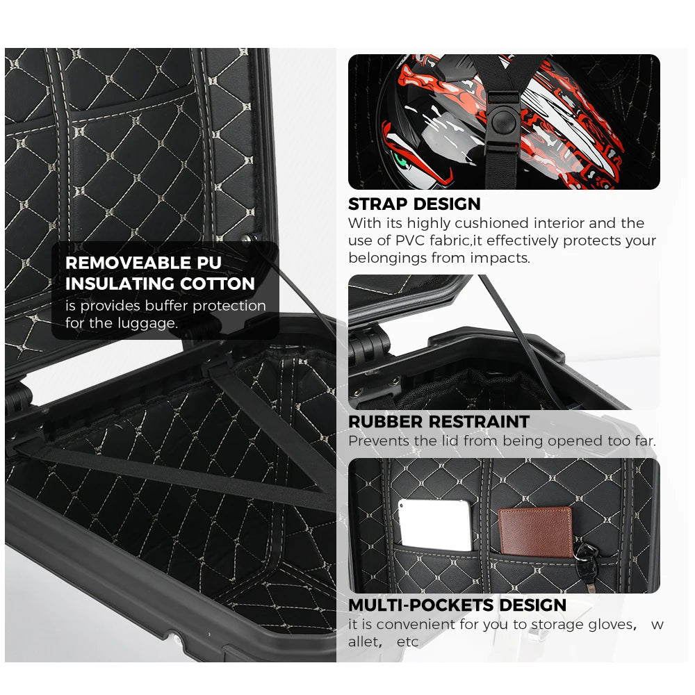KEMIMOTO 45L/55L/65L Motorcycle Aluminum Case Tail Box Trunk with backrest Universal Top Tail Rear Luggage Tool Storage Box