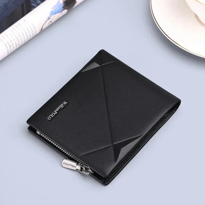 Men's Slim Wallet Genuine Leather Mini Purse Casual Design Bifold Wallet Brand Short Slim Wallet WILLIAMPOLO Luxury brand