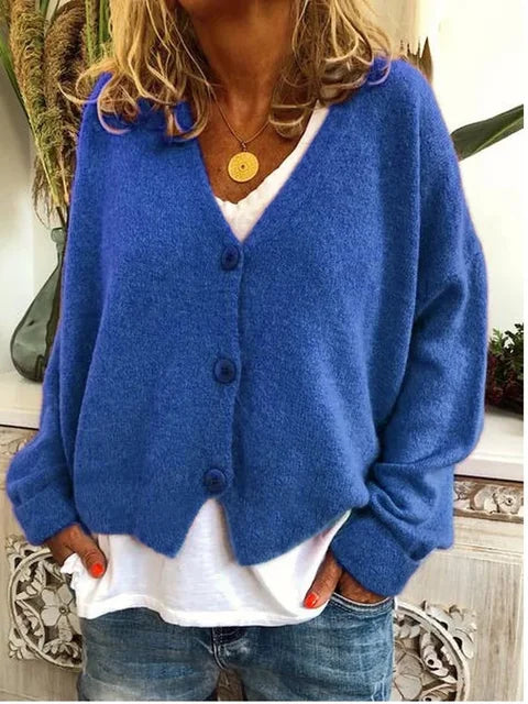 Women's Loose Knitted Cardigan, V-neck Single-breasted Long-sleeved Sweater, Solid Color, New, Spring and Autumn, S-3XL 