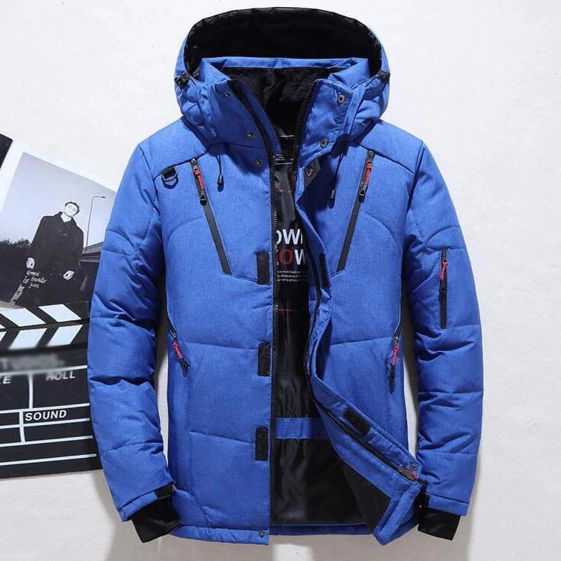 Chaqueta de plumón de 20 grados para hombre, parka de invierno para hombre, chaqueta de plumón de pato blanca con capucha para exteriores, abrigo de nieve acolchado grueso y cálido de gran tamaño M-4XL