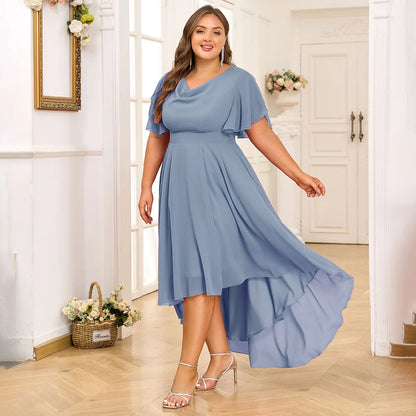 Plus size feminino chiffon com decote em v balanço a linha midi vestido ladie manga borboleta festa cocktail noite vestido de baile