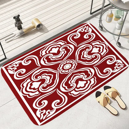 Red and White Pattern Floor Rug Bedroom Bathroom Absorbent Home Decor Living Room Entrance Doormat 