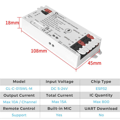 Controlador WLED ESP32 RGBIC COB LED Tira de luz Kit de cinta reactiva al sonido Música Sincronización Funciona con Alexa 24V 5 10 15 20 25 30 40 M