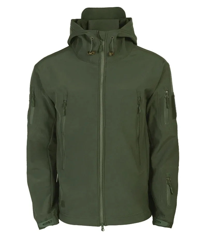 Chaqueta militar informal con capucha para hombre, estilo aviador, de combate, impermeable, de piel de tiburón, estilo softshell, táctica