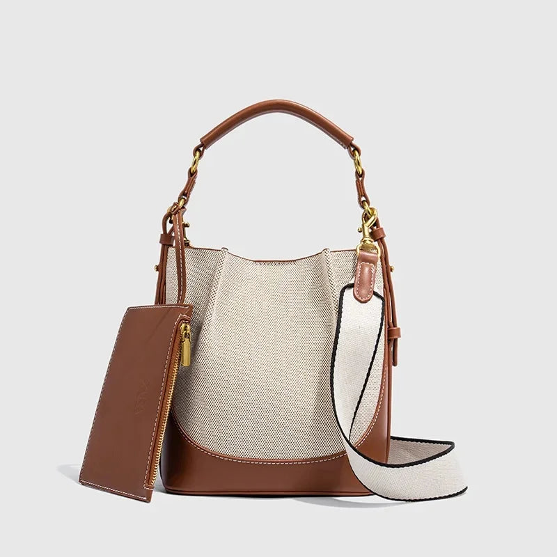 2024 New Large Capacity Women's Crossbody Bag With Wide Shoulder Strap Single Handbag Canva Bucket Bag Motorcycle Equipment Acce