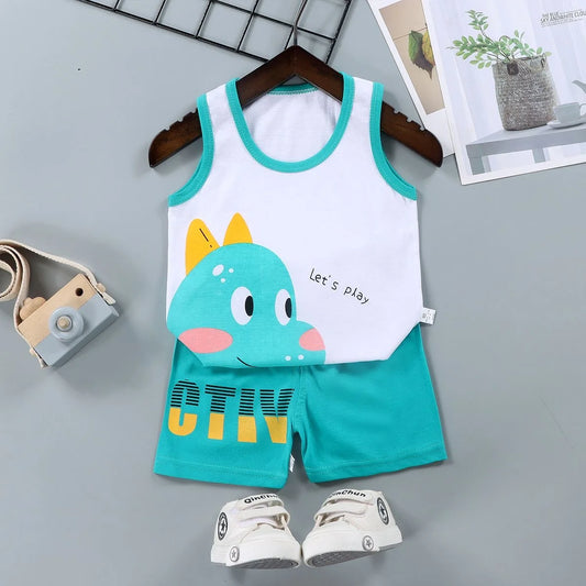 Children's Sets Kids Vest Suit 2PCS Set Summer Cotton T-Shirt Girl Shorts Clothes Children Boys Girls Sleeveless Suit Wear Cloth