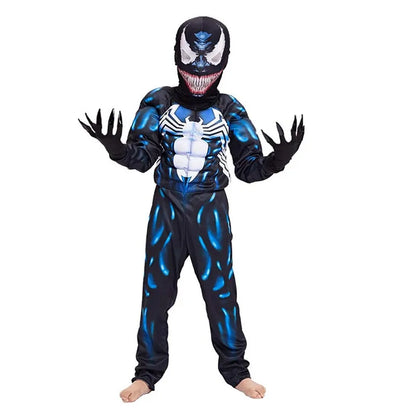 Kids Superhero Black Spider Venom Costume Ghost Costume Onesie 3D Spandex Unisex Jumpsuit Bodysuit for Kids Halloween Cosplay