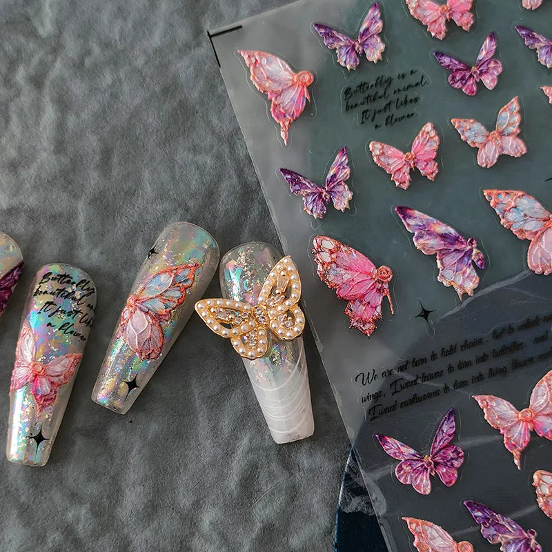 Japanese Punk Style Black Rabbit & Dark Butterfly Nail Stickers 5D Pearl Nail Art Decal Design Manicure Tool High Quality