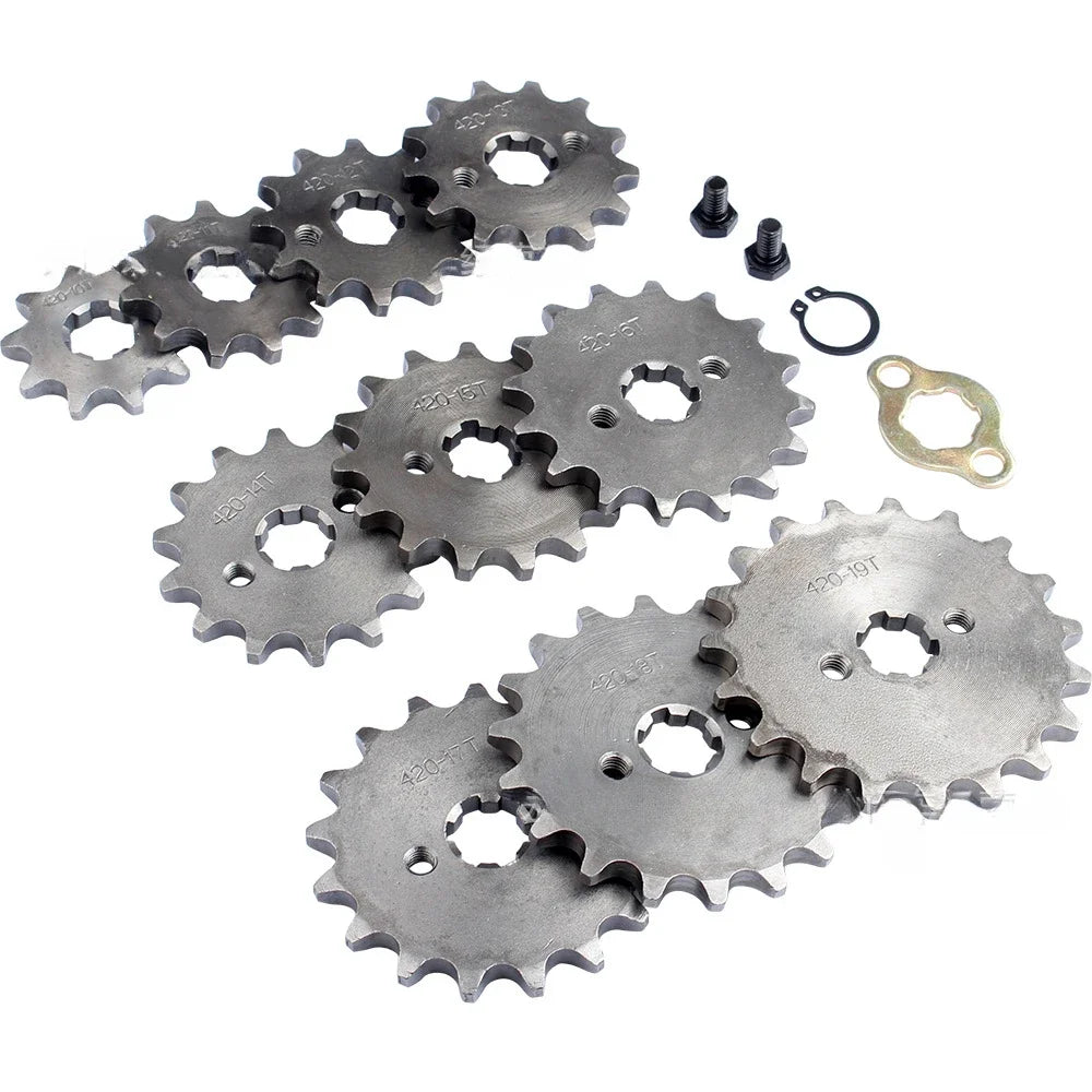 Roda dentada do motor dianteiro para Pit Dirt Bike, Acessórios de substituição, 420, 10, 12, 13, 14, 15, 16, 17, 18, 19 Dente, 17mm, 70cc, 110cc, 125cc