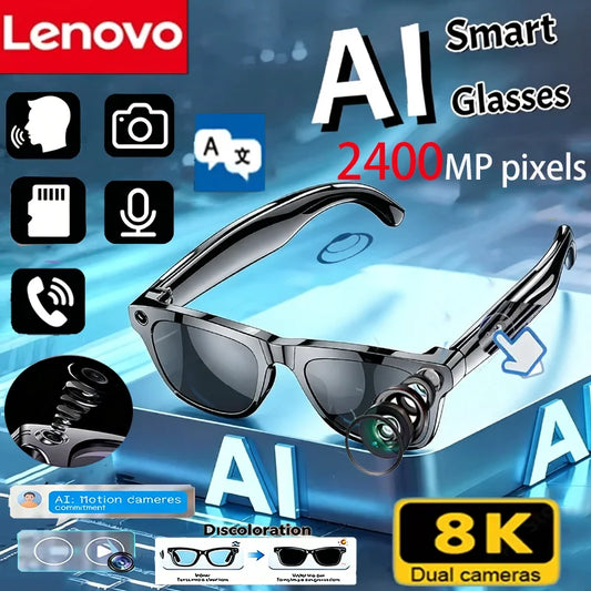 Lenovo 8K 2400W Smart AI Glasses Photo Video HD Shooting Camera Voice Call Translation Bluetooth Women Men Motorcycle Glasses