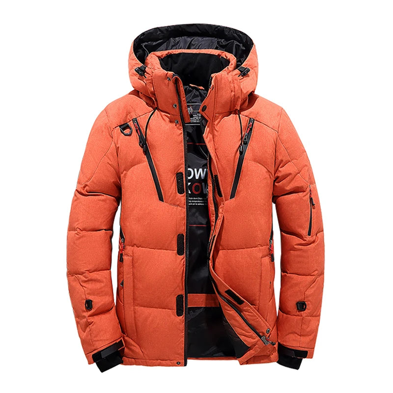 Chaqueta de plumón para hombre, abrigo de invierno de pato blanco, parka cálida y resistente al viento, para viajes y acampadas, nueva, gruesa, de color sólido, con capucha.