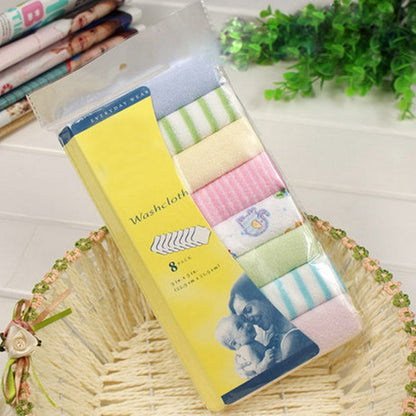 8PCS Baby Washcloths Set, Soft Absorbent Organic Cotton Washable Saliva Towel Face Wipes, Newborn Bath Face Towel Random Color