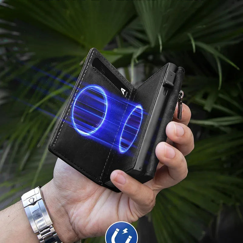 YATBEST Men's RFID Anti-Theft Three Fold Wallet Ultra-Thin with Zipper Coin Pocket Credit Card Clip Brush Anti-Magnetic Card Bag